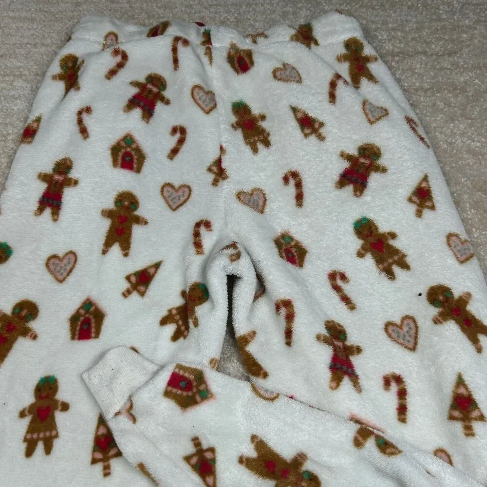 Joyspun Pajama Pants Girls S 4-6 Gingerbread Fleece Holiday Sleepwear White